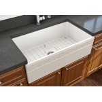 Vigneto Apron Front Fireclay 33 in. Single Bowl Kitchen Sink with Protective Bottom Grid and Strainer in Biscuit