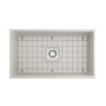 Vigneto Apron Front Fireclay 33 in. Single Bowl Kitchen Sink with Protective Bottom Grid and Strainer in Biscuit