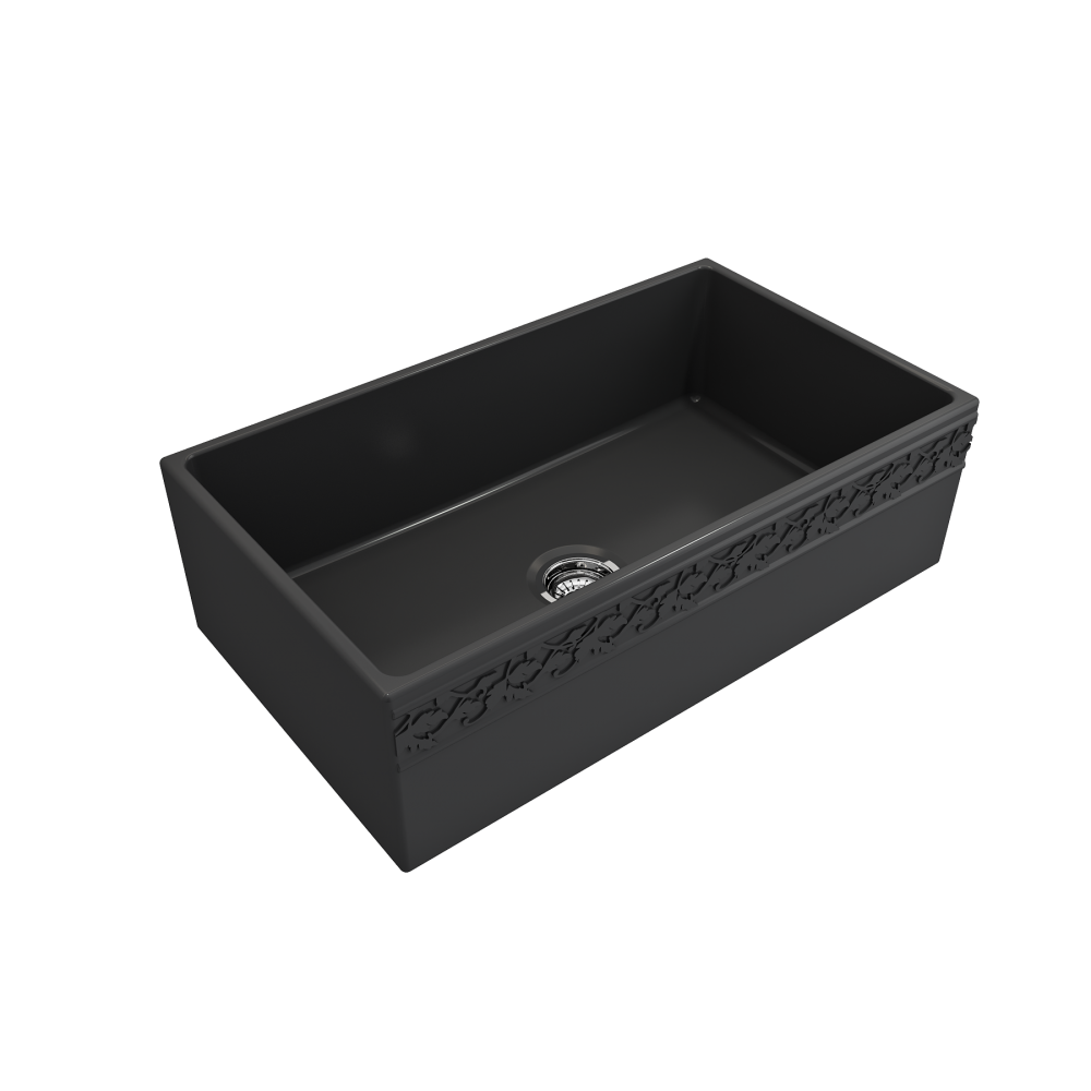 Vigneto Apron Front Fireclay 33 in. Single Bowl Kitchen Sink with Protective Bottom Grid and Strainer in Matte Dark Gray