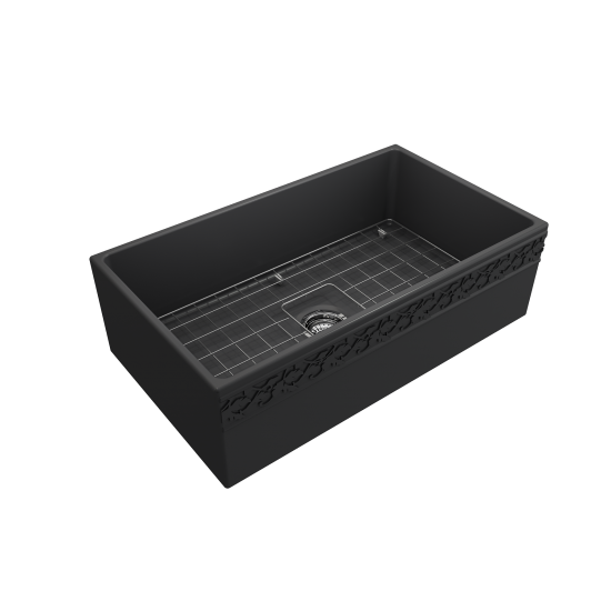 Vigneto Apron Front Fireclay 33 in. Single Bowl Kitchen Sink with Protective Bottom Grid and Strainer in Matte Dark Gray