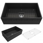 Vigneto Apron Front Fireclay 33 in. Single Bowl Kitchen Sink with Protective Bottom Grid and Strainer in Matte Dark Gray