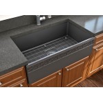 Vigneto Apron Front Fireclay 33 in. Single Bowl Kitchen Sink with Protective Bottom Grid and Strainer in Matte Dark Gray