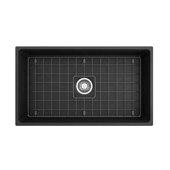 Vigneto Apron Front Fireclay 33 in. Single Bowl Kitchen Sink with Protective Bottom Grid and Strainer in Matte Dark Gray