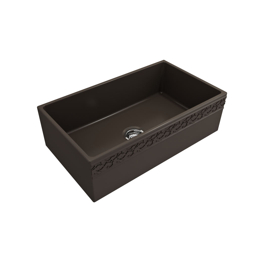 Vigneto Apron Front Fireclay 33 in. Single Bowl Kitchen Sink with Protective Bottom Grid and Strainer in Matte Brown