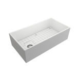 Contempo Apron Front Fireclay 36 in. Single Bowl Kitchen Sink with Protective Bottom Grid and Strainer in Matte White