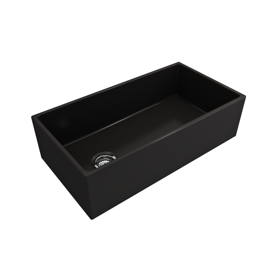 Contempo Apron Front Fireclay 36 in. Single Bowl Kitchen Sink with Protective Bottom Grid and Strainer in Matte Black