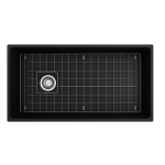 Contempo Apron Front Fireclay 36 in. Single Bowl Kitchen Sink with Protective Bottom Grid and Strainer in Matte Black