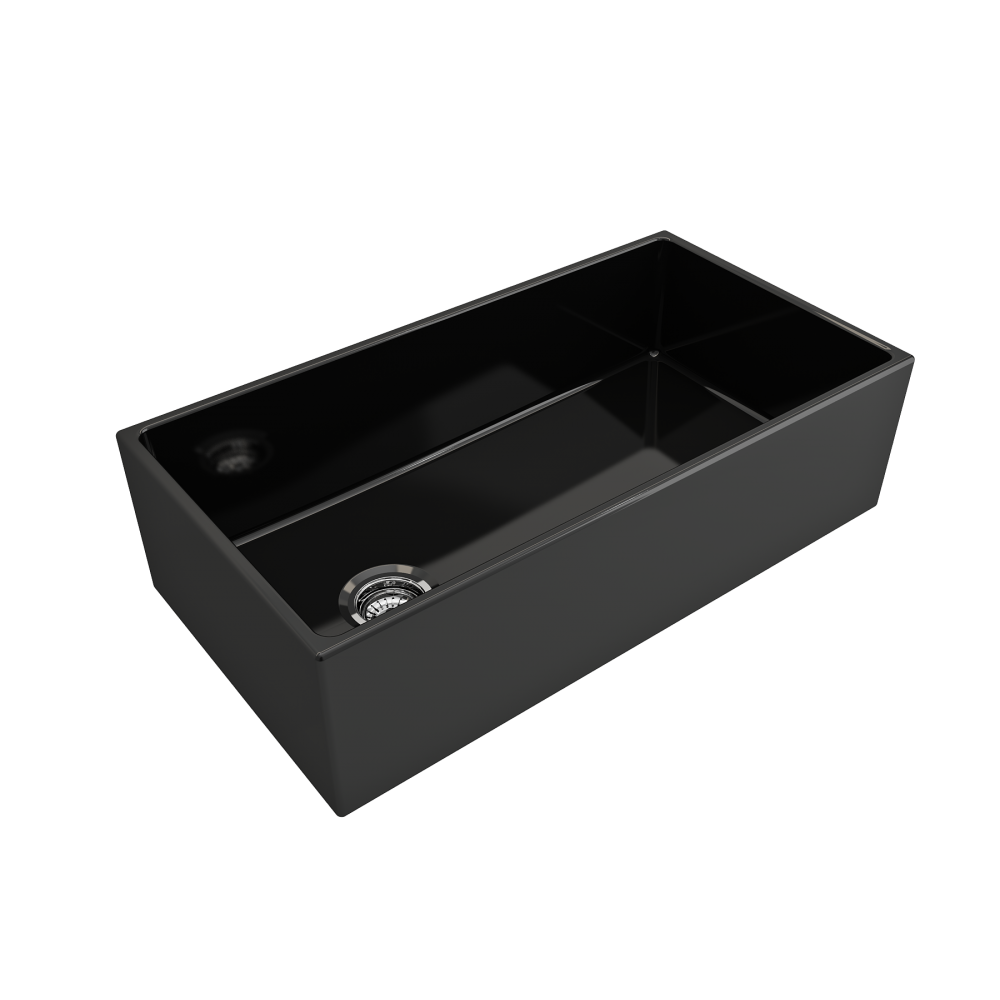Contempo Apron Front Fireclay 36 in. Single Bowl Kitchen Sink with Protective Bottom Grid and Strainer in Black