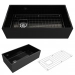 Contempo Apron Front Fireclay 36 in. Single Bowl Kitchen Sink with Protective Bottom Grid and Strainer in Black