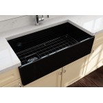 Contempo Apron Front Fireclay 36 in. Single Bowl Kitchen Sink with Protective Bottom Grid and Strainer in Black