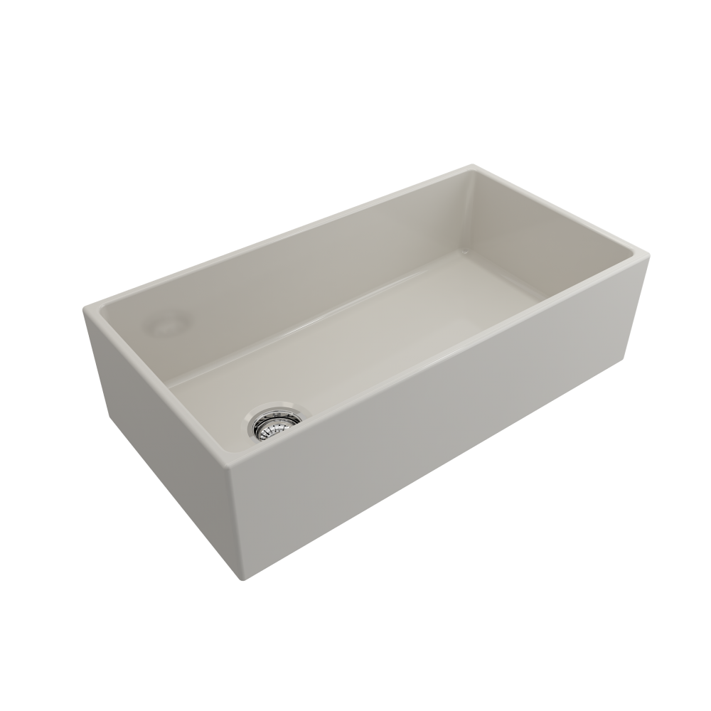 Contempo Apron Front Fireclay 36 in. Single Bowl Kitchen Sink with Protective Bottom Grid and Strainer in Biscuit