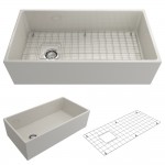 Contempo Apron Front Fireclay 36 in. Single Bowl Kitchen Sink with Protective Bottom Grid and Strainer in Biscuit