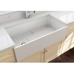 Contempo Apron Front Fireclay 36 in. Single Bowl Kitchen Sink with Protective Bottom Grid and Strainer in Biscuit