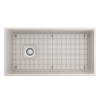 Contempo Apron Front Fireclay 36 in. Single Bowl Kitchen Sink with Protective Bottom Grid and Strainer in Biscuit