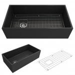 Contempo Apron Front Fireclay 36 in. Single Bowl Kitchen Sink with Protective Bottom Grid and Strainer in Matte Dark Gray