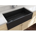 Contempo Apron Front Fireclay 36 in. Single Bowl Kitchen Sink with Protective Bottom Grid and Strainer in Matte Dark Gray