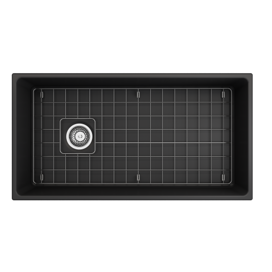 Contempo Apron Front Fireclay 36 in. Single Bowl Kitchen Sink with Protective Bottom Grid and Strainer in Matte Dark Gray