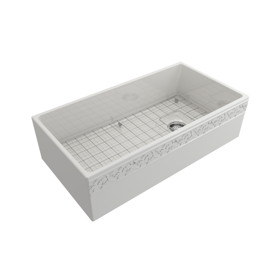 Vigneto Apron Front Fireclay 36 in. Single Bowl Kitchen Sink with Protective Bottom Grid and Strainer in White