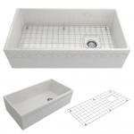 Vigneto Apron Front Fireclay 36 in. Single Bowl Kitchen Sink with Protective Bottom Grid and Strainer in White