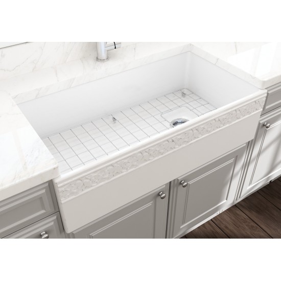 Vigneto Apron Front Fireclay 36 in. Single Bowl Kitchen Sink with Protective Bottom Grid and Strainer in White