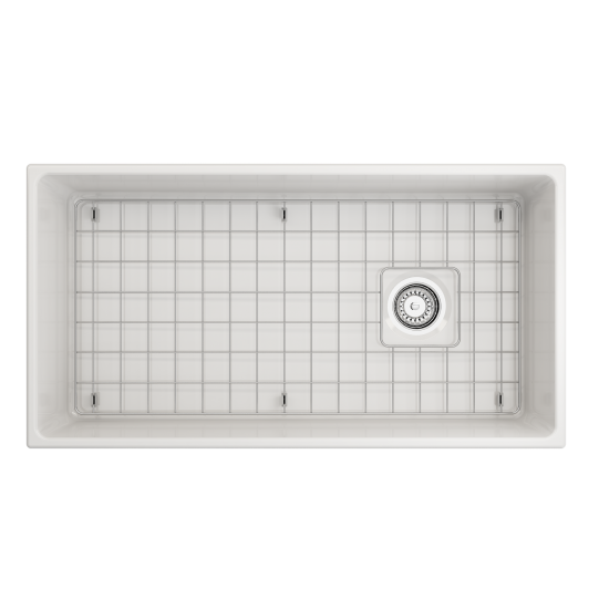 Vigneto Apron Front Fireclay 36 in. Single Bowl Kitchen Sink with Protective Bottom Grid and Strainer in White