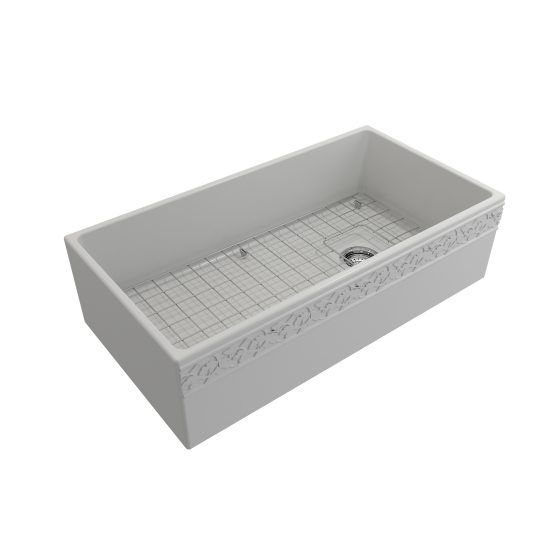 Vigneto Apron Front Fireclay 36 in. Single Bowl Kitchen Sink with Protective Bottom Grid and Strainer in Matte White