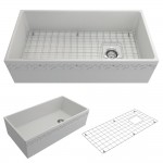 Vigneto Apron Front Fireclay 36 in. Single Bowl Kitchen Sink with Protective Bottom Grid and Strainer in Matte White