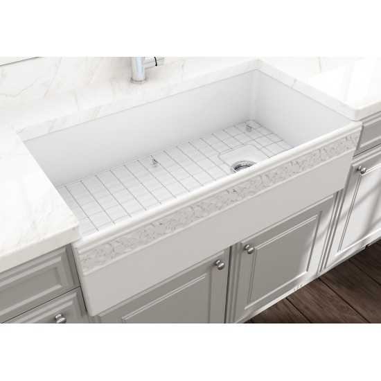 Vigneto Apron Front Fireclay 36 in. Single Bowl Kitchen Sink with Protective Bottom Grid and Strainer in Matte White