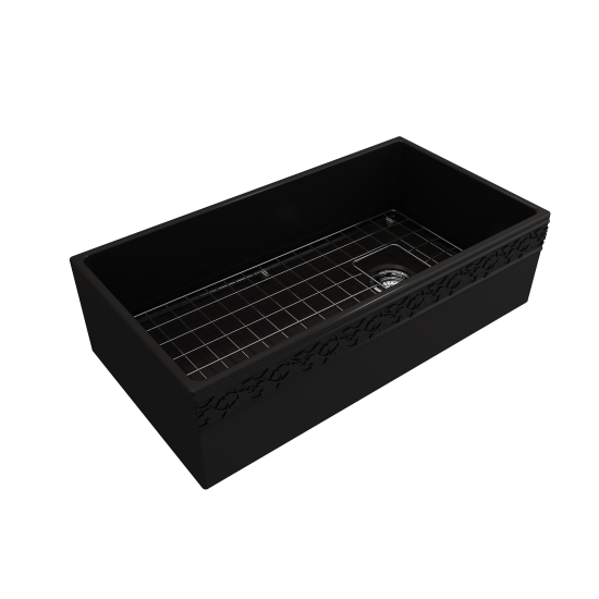 Vigneto Apron Front Fireclay 36 in. Single Bowl Kitchen Sink with Protective Bottom Grid and Strainer in Matte Black