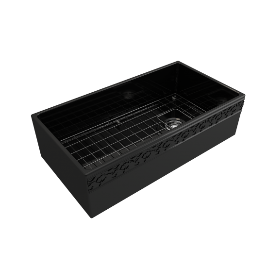 Vigneto Apron Front Fireclay 36 in. Single Bowl Kitchen Sink with Protective Bottom Grid and Strainer in Black