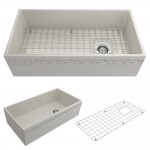 Vigneto Apron Front Fireclay 36 in. Single Bowl Kitchen Sink with Protective Bottom Grid and Strainer in Biscuit