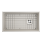 Vigneto Apron Front Fireclay 36 in. Single Bowl Kitchen Sink with Protective Bottom Grid and Strainer in Biscuit