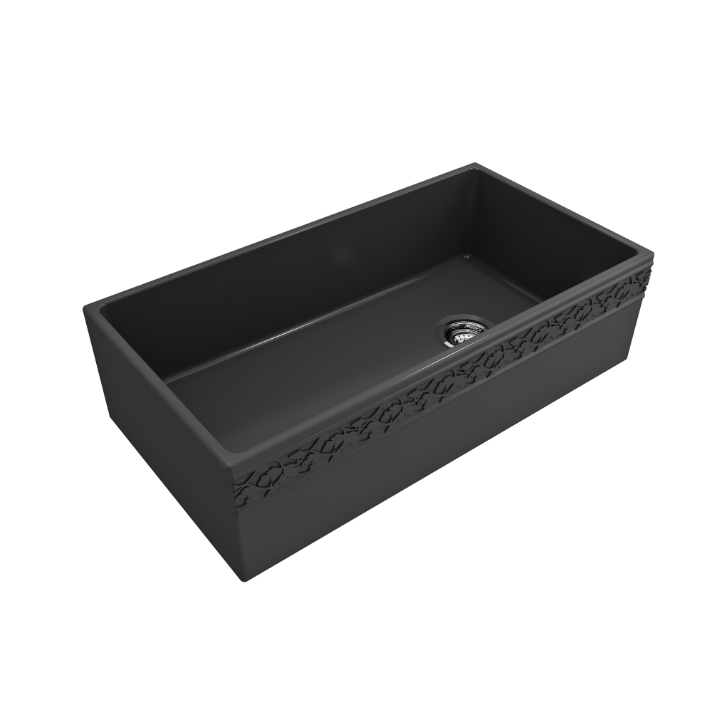 Vigneto Apron Front Fireclay 36 in. Single Bowl Kitchen Sink with Protective Bottom Grid and Strainer in Matte Dark Gray