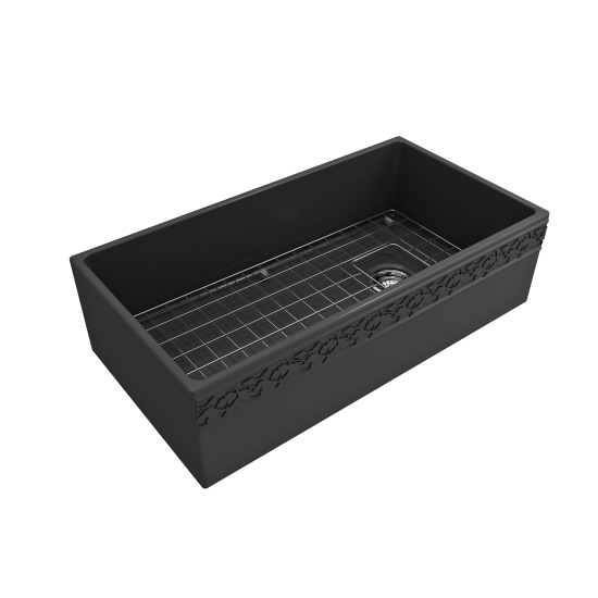 Vigneto Apron Front Fireclay 36 in. Single Bowl Kitchen Sink with Protective Bottom Grid and Strainer in Matte Dark Gray