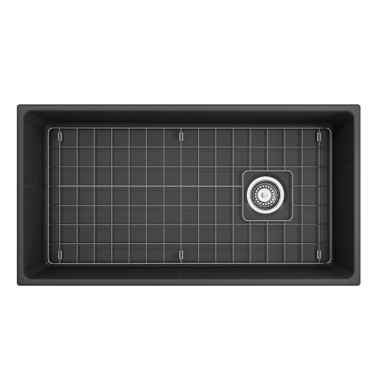 Vigneto Apron Front Fireclay 36 in. Single Bowl Kitchen Sink with Protective Bottom Grid and Strainer in Matte Dark Gray