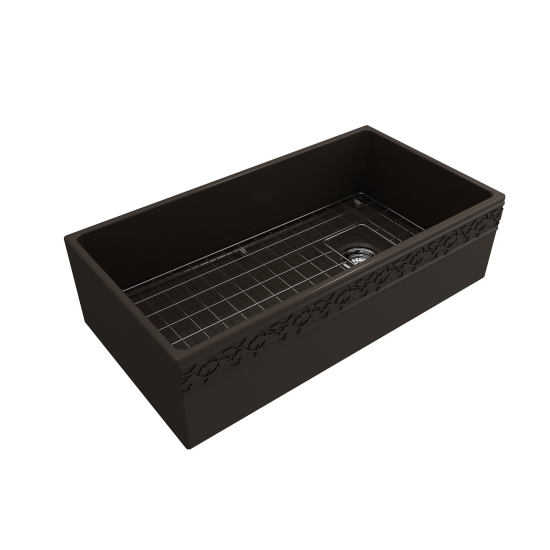 Vigneto Apron Front Fireclay 36 in. Single Bowl Kitchen Sink with Protective Bottom Grid and Strainer in Matte Brown