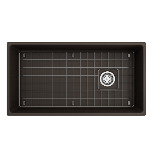 Vigneto Apron Front Fireclay 36 in. Single Bowl Kitchen Sink with Protective Bottom Grid and Strainer in Matte Brown