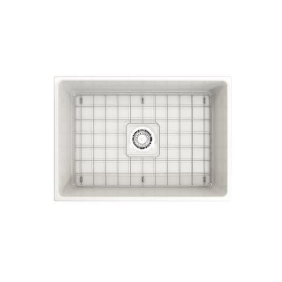Contempo Apron Front Fireclay 27 in. Single Bowl Kitchen Sink with Protective Bottom Grid and Strainer in White