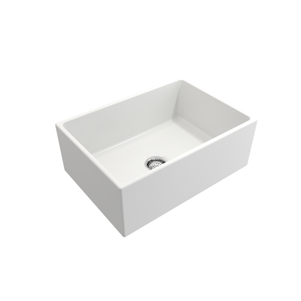 Contempo Apron Front Fireclay 27 in. Single Bowl Kitchen Sink with Protective Bottom Grid and Strainer in Matte White