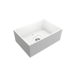 Contempo Apron Front Fireclay 27 in. Single Bowl Kitchen Sink with Protective Bottom Grid and Strainer in Matte White