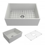 Contempo Apron Front Fireclay 27 in. Single Bowl Kitchen Sink with Protective Bottom Grid and Strainer in Matte White