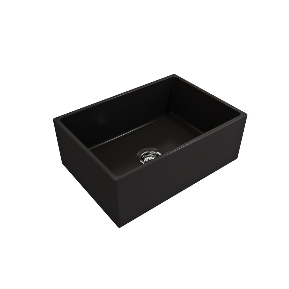 Contempo Apron Front Fireclay 27 in. Single Bowl Kitchen Sink with Protective Bottom Grid and Strainer in Matte Black