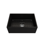 Contempo Apron Front Fireclay 27 in. Single Bowl Kitchen Sink with Protective Bottom Grid and Strainer in Matte Black
