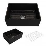 Contempo Apron Front Fireclay 27 in. Single Bowl Kitchen Sink with Protective Bottom Grid and Strainer in Matte Black