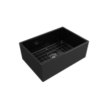 Contempo Apron Front Fireclay 27 in. Single Bowl Kitchen Sink with Protective Bottom Grid and Strainer in Black