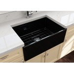 Contempo Apron Front Fireclay 27 in. Single Bowl Kitchen Sink with Protective Bottom Grid and Strainer in Black