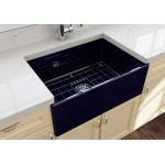 Contempo Apron Front Fireclay 27 in. Single Bowl Kitchen Sink with Protective Bottom Grid and Strainer in Sapphire Blue