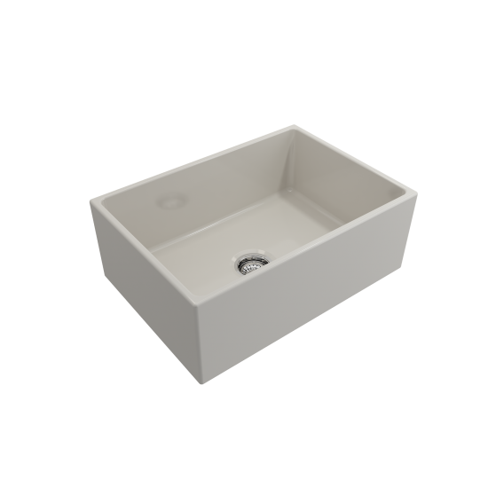 Contempo Apron Front Fireclay 27 in. Single Bowl Kitchen Sink with Protective Bottom Grid and Strainer in Biscuit