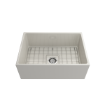 Contempo Apron Front Fireclay 27 in. Single Bowl Kitchen Sink with Protective Bottom Grid and Strainer in Biscuit