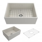 Contempo Apron Front Fireclay 27 in. Single Bowl Kitchen Sink with Protective Bottom Grid and Strainer in Biscuit